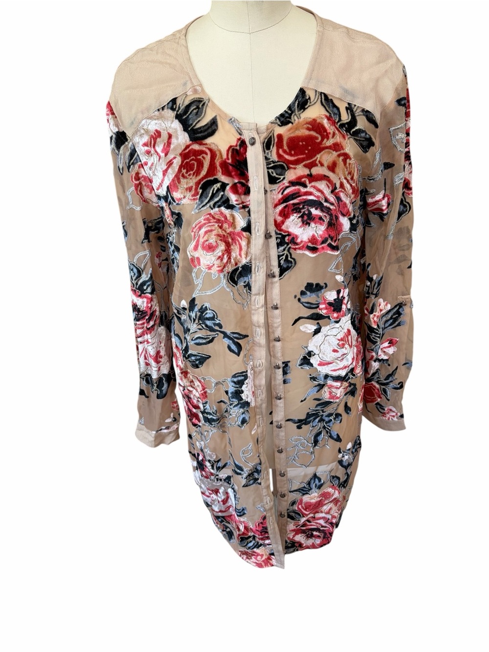 Aratta Silent Journey floral‎ button front burnout tunic size medium, new - Picture 2 of 7